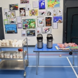 Photograph of drinks and biscuits for pupils