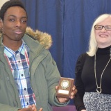 Photograph of Ms Rosaleen Dempsye and a school leaver  with their special awards