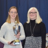 Photograph of Ms Rosaleen Dempsye and a school leaver  with their special awards