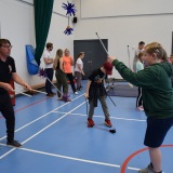 Photograph of pupils  at the circus skills workshop