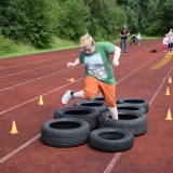 Photograph of a pupil on the mini assault course